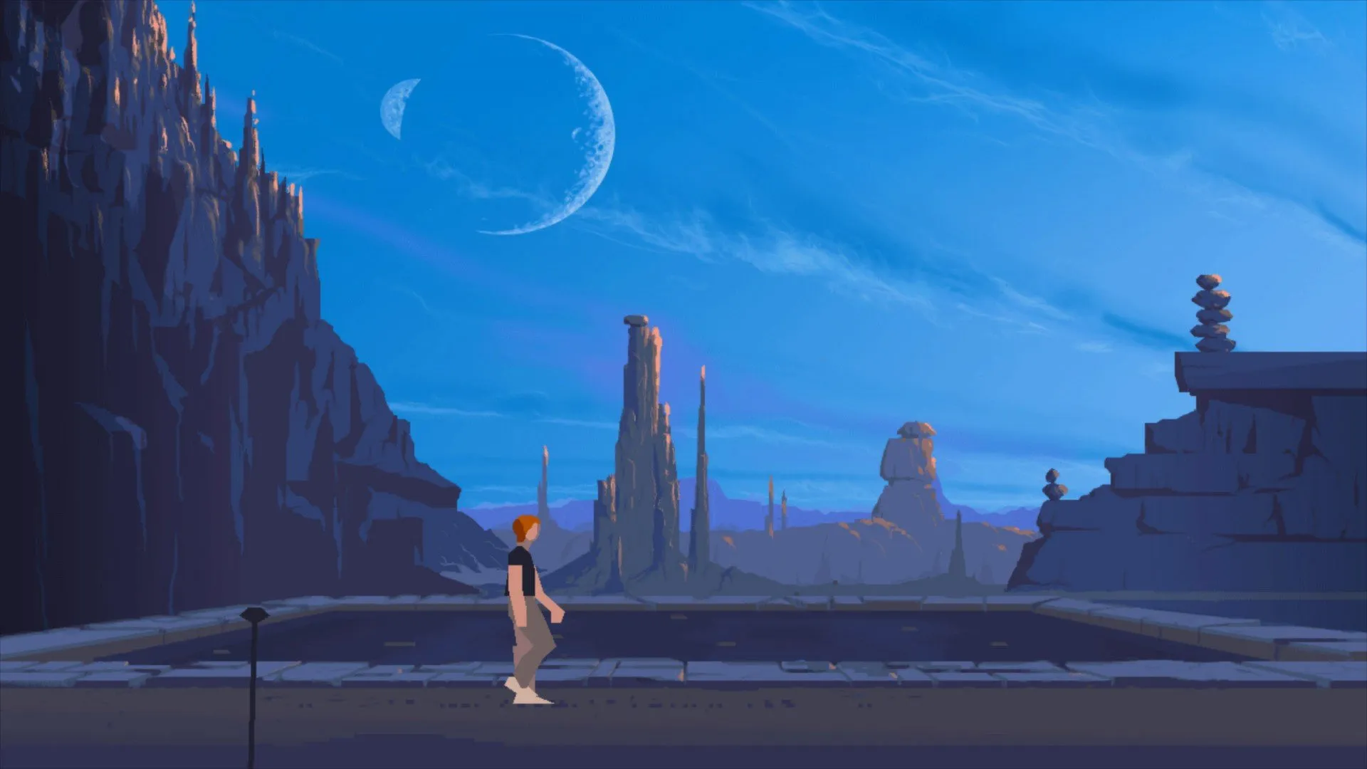 Another World screenshot - a man walking on an alien planet